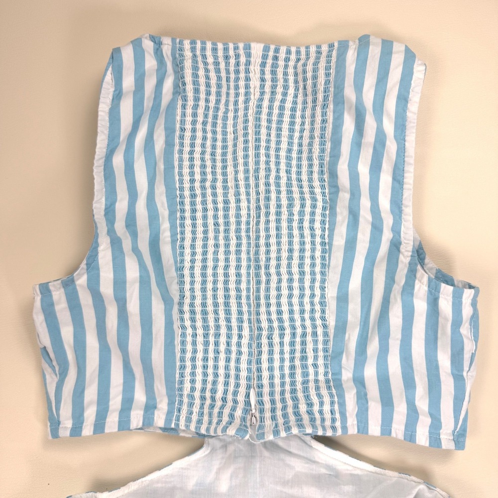 Vineyard Vines Cut Out Midi Dress Mist Blue White Stripe Sleeveless 0 Coastal - Picture 6 of 11
